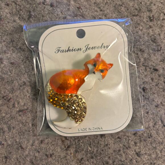 Orange Fox Enamel Rhinestone Brooch - Picture 2 of 5